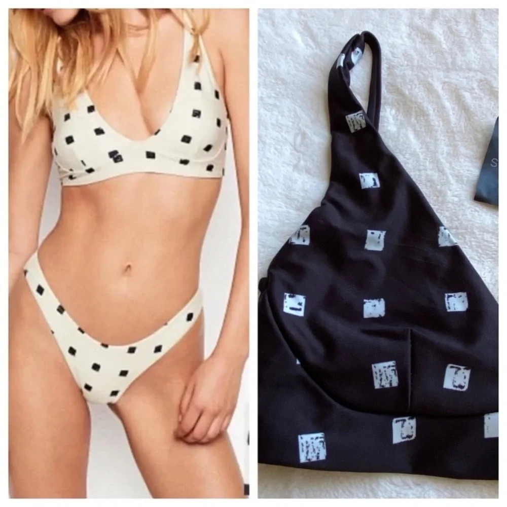 New! Stone Fox Swim x Free People black square dot bikini 21536